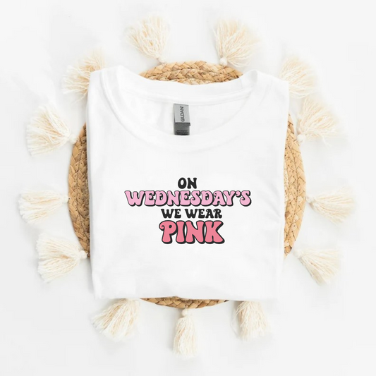 White Slogan T Shirt | On Wednesdays We Wear Pink