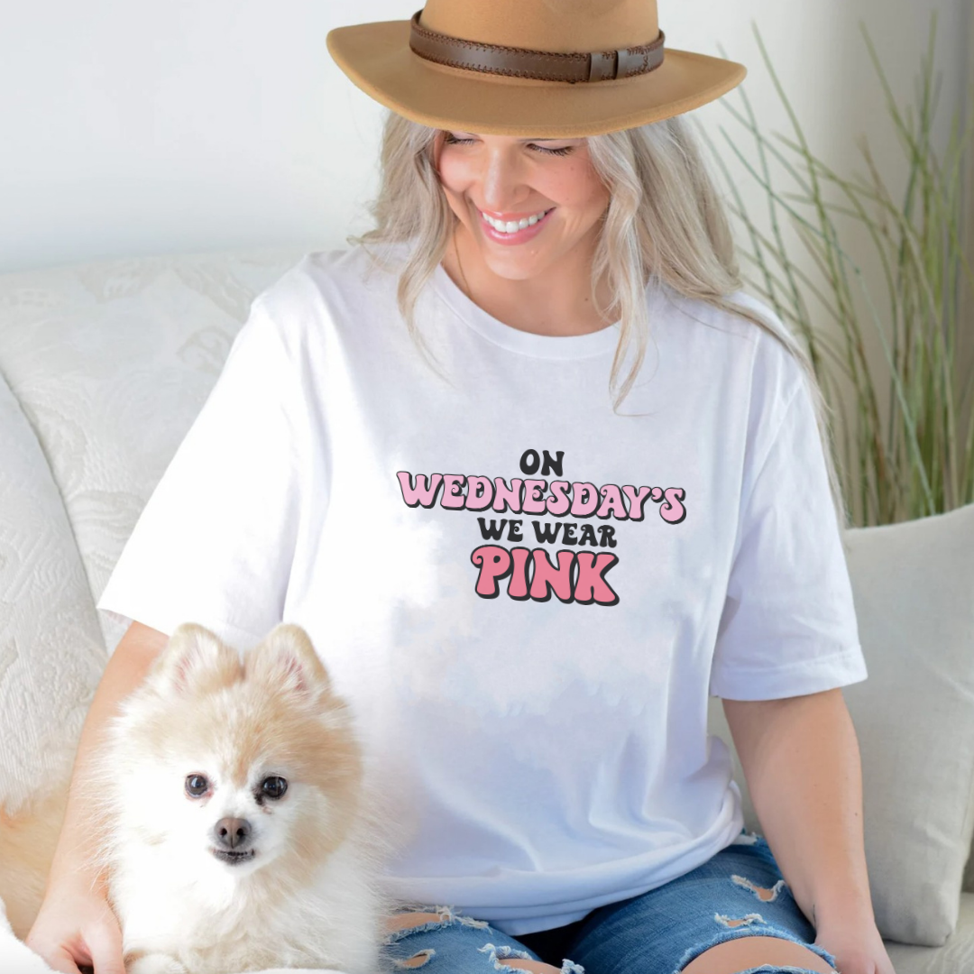 White Slogan T Shirt | On Wednesdays We Wear Pink