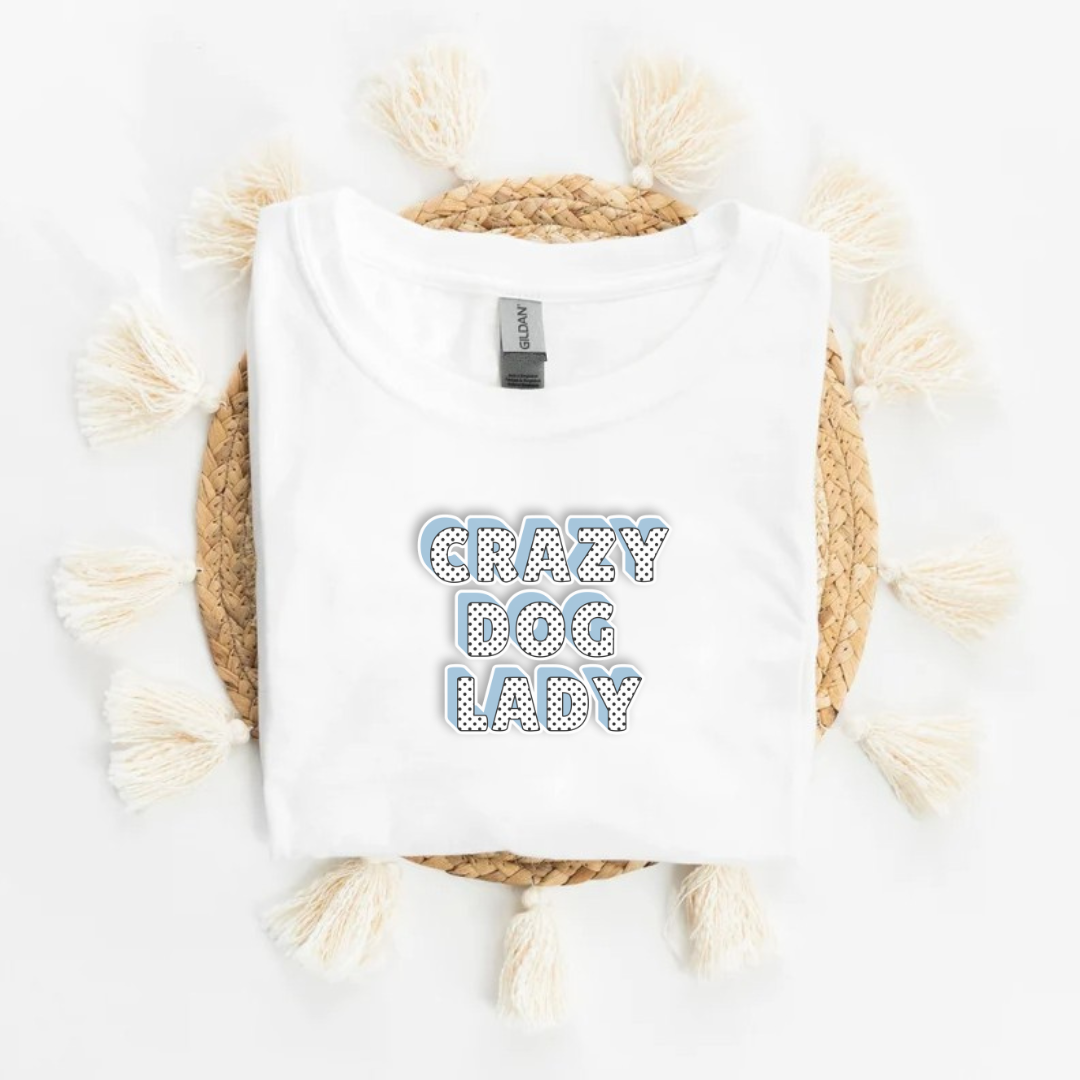 White Slogan T Shirt | Crazy Dog Lady | Powder Blue