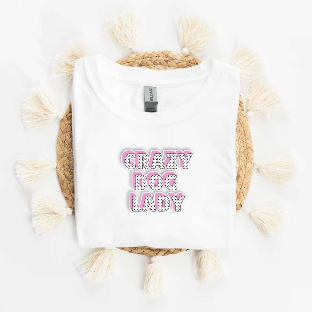 White Slogan T Shirt | Crazy Dog Lady | Baby Pink