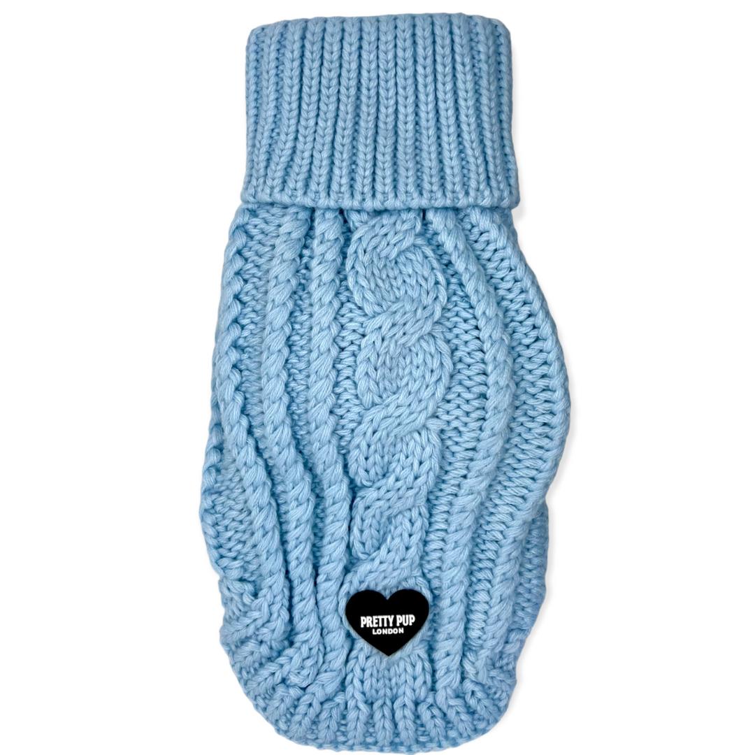 blue cable knit dog jumper by pretty pup london