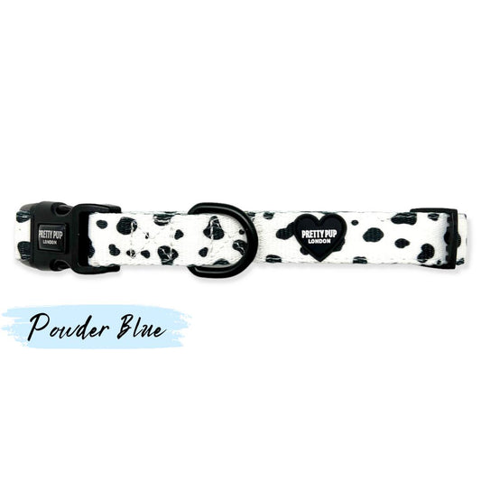 blue dalmatian print adjustable dog collar