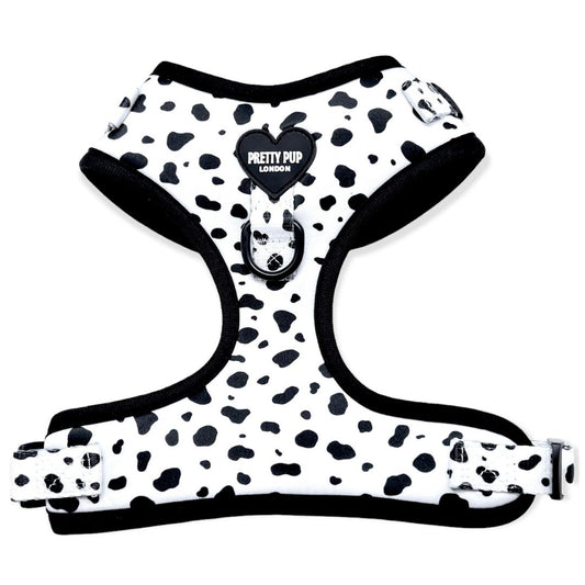 black dalmatian print adjustable dog harness by pretty pup london