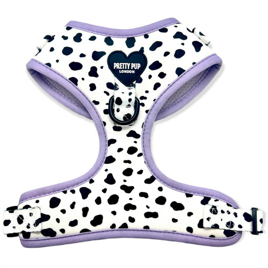 purple dalmatian print adjustable dog harness