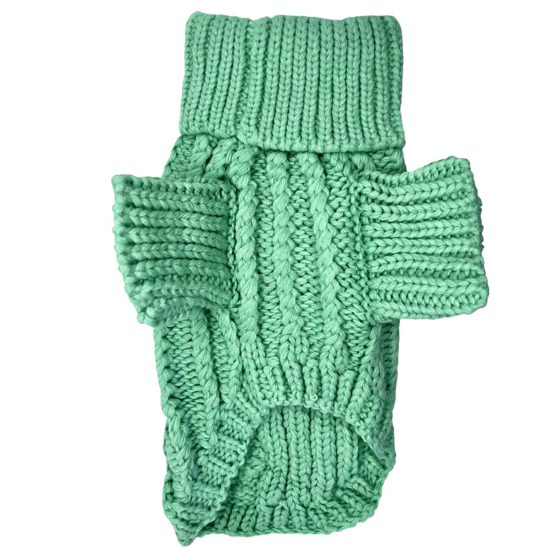 green knitted dog jumper