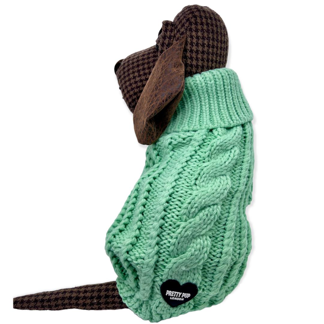 green cable knit dog jumper