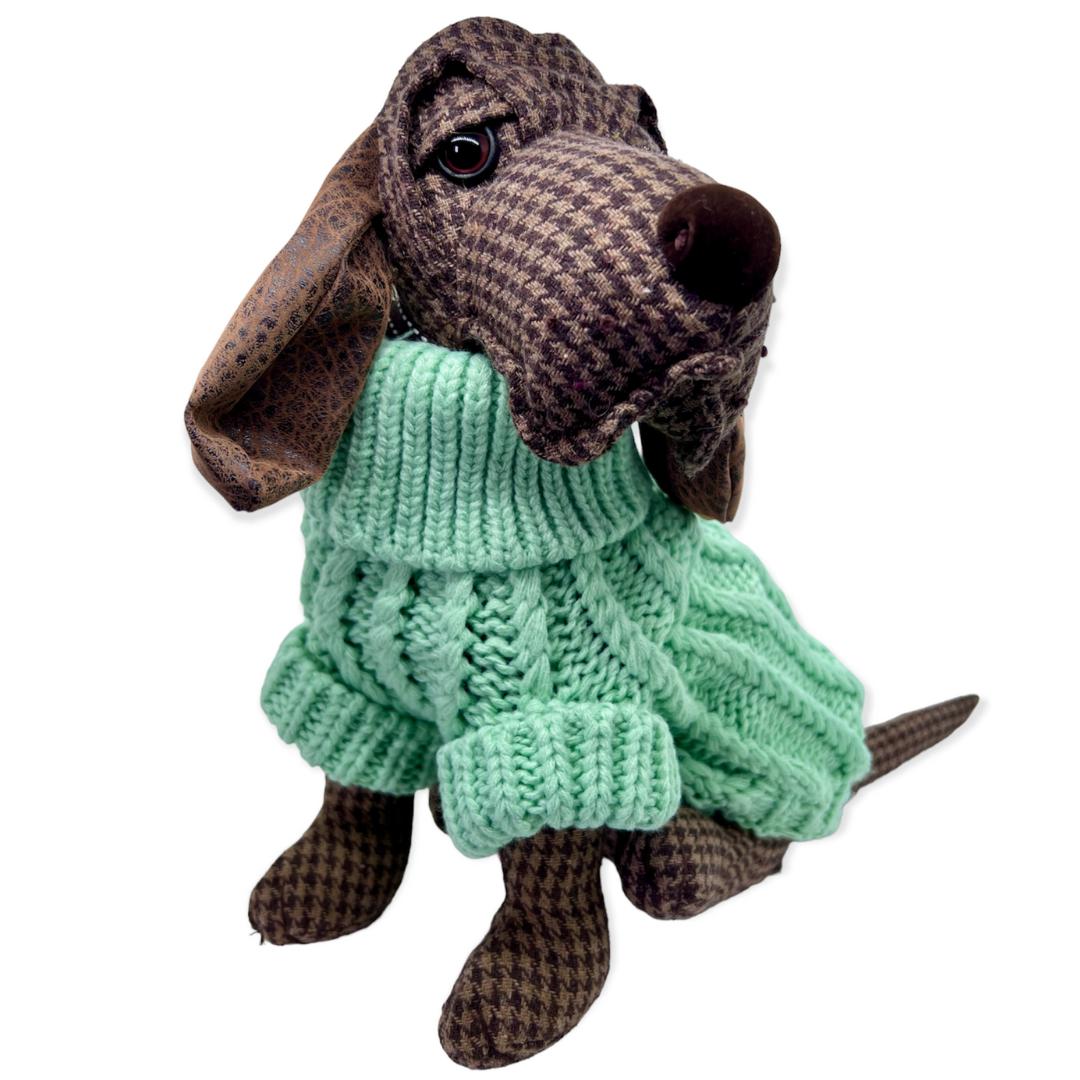 green cable knit dog jumper