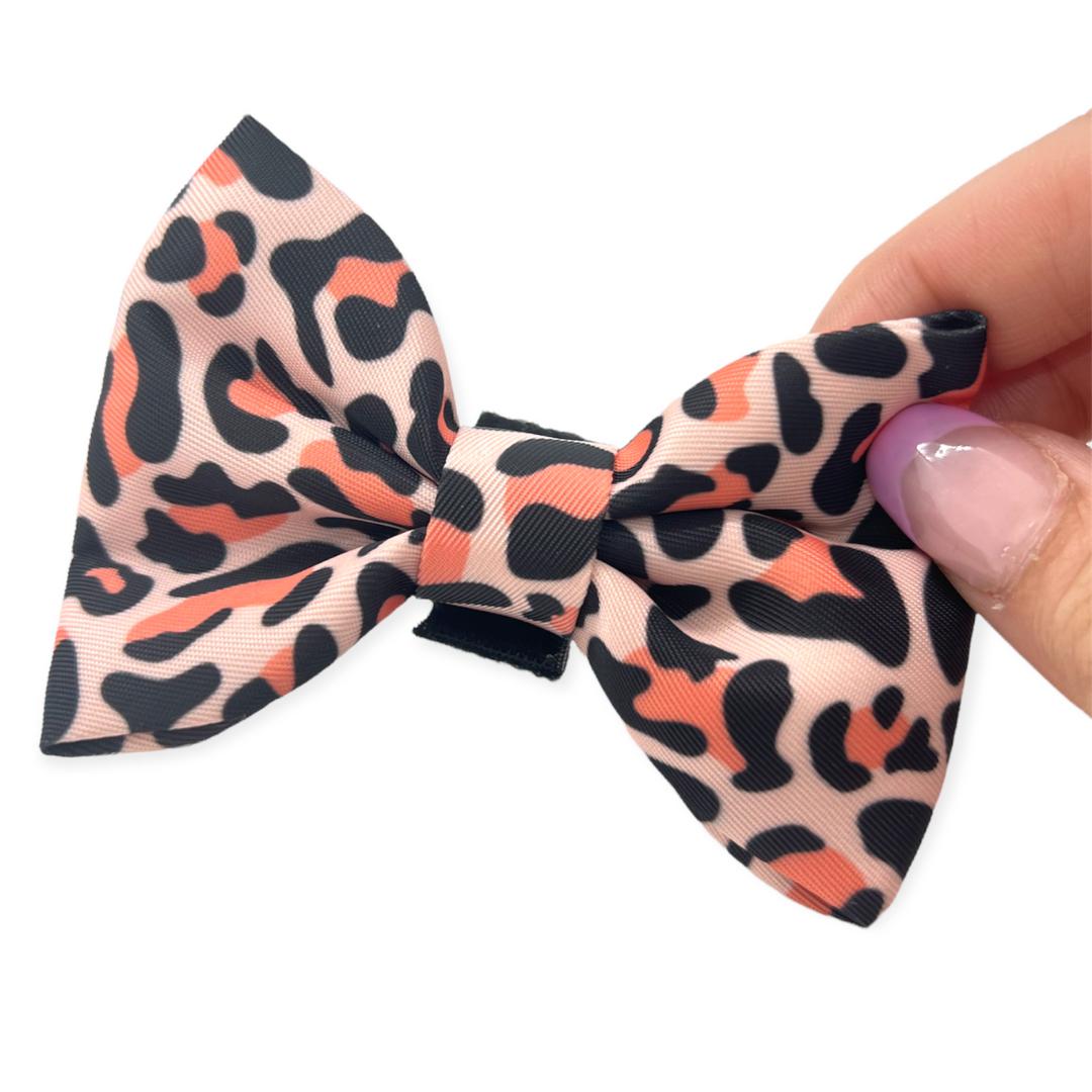 orange leopard print dog bow tie