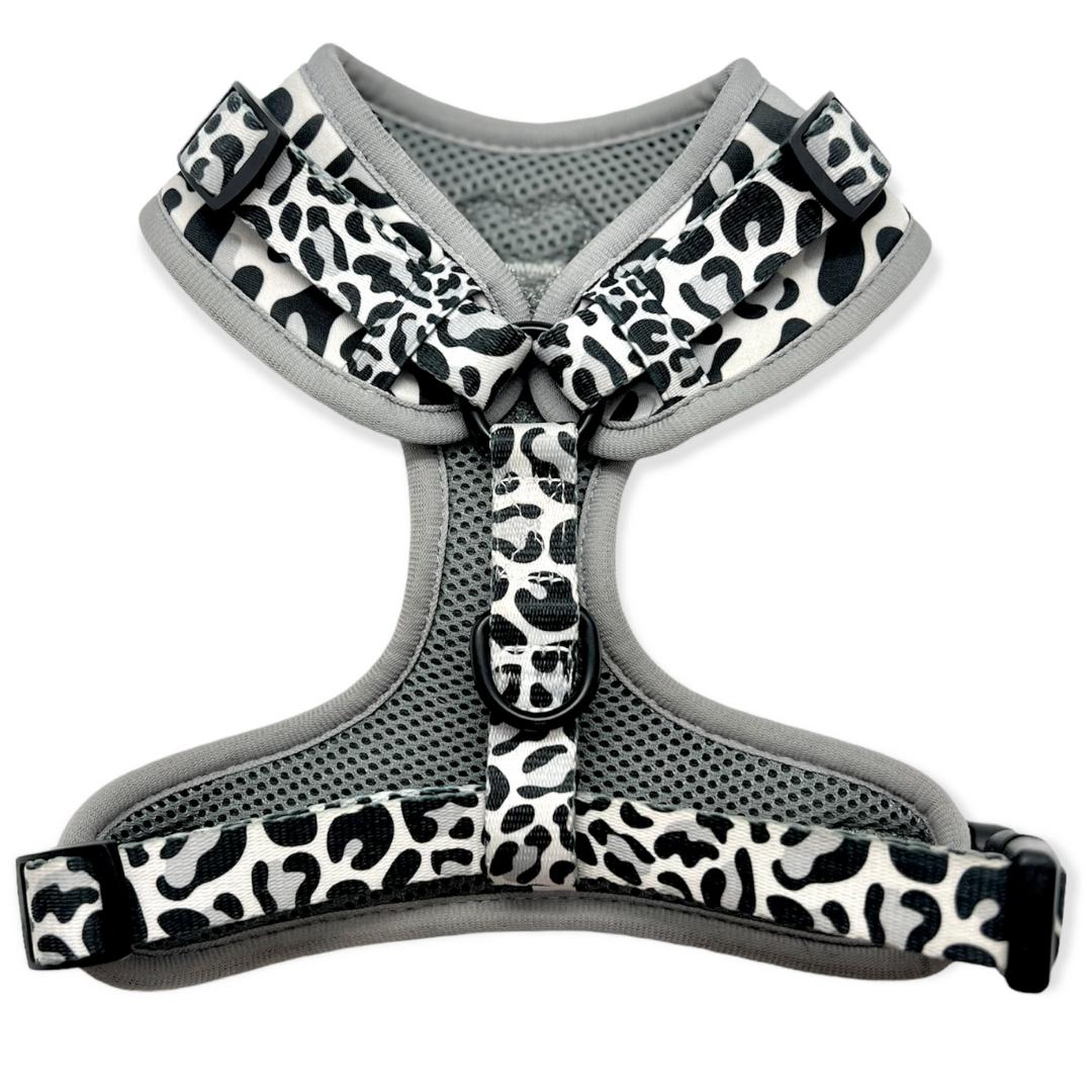 silver leopard print designer dog harness by pretty pup london