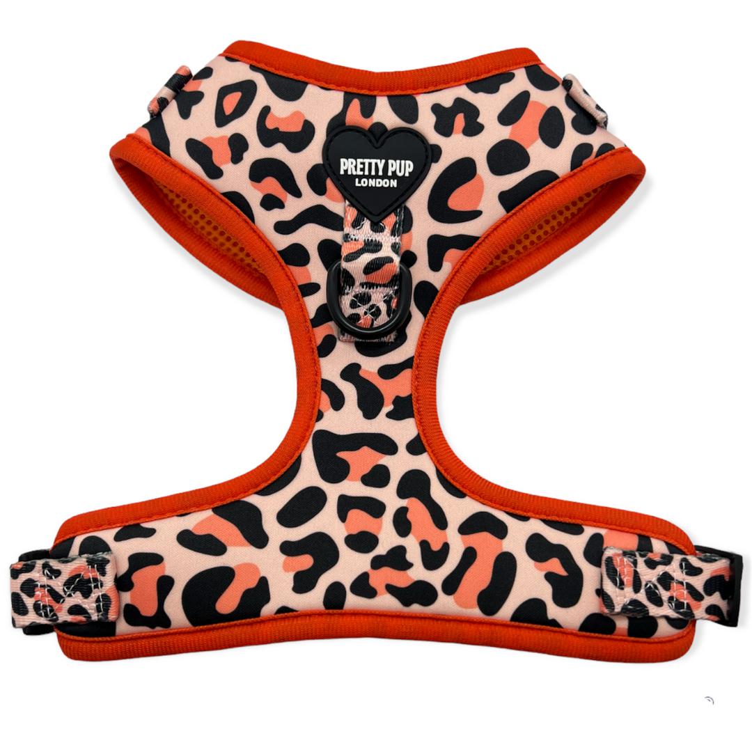 orange leopard print adjustable dog harness