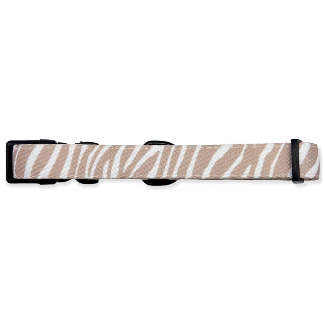 beige zebra print adjustable dog collar