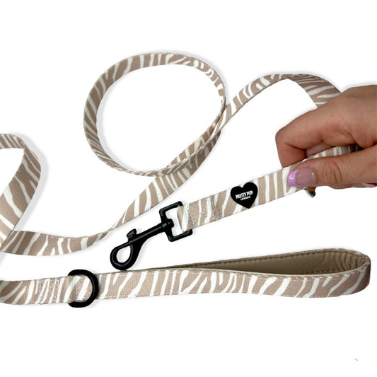 beige zebra print dog lead