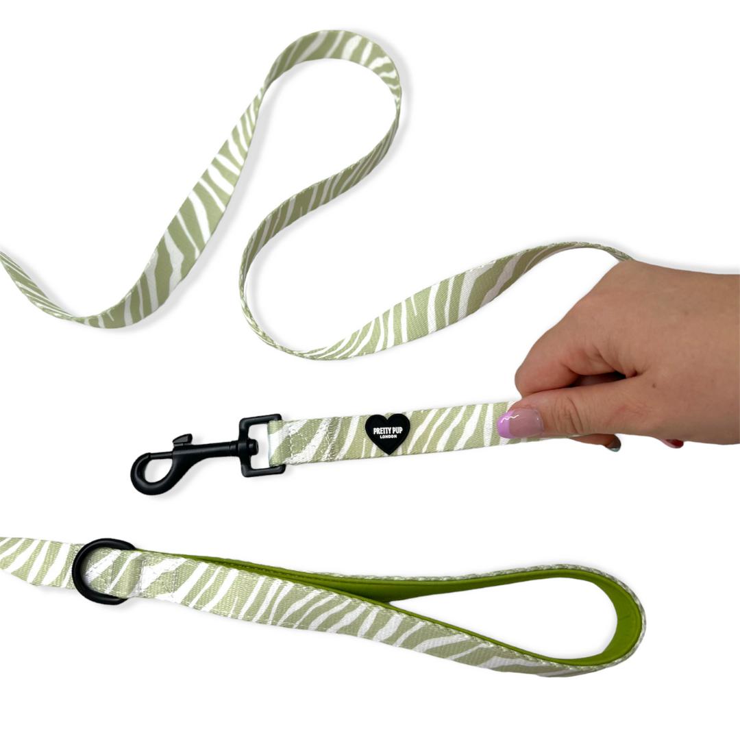 green zebra print dog lead